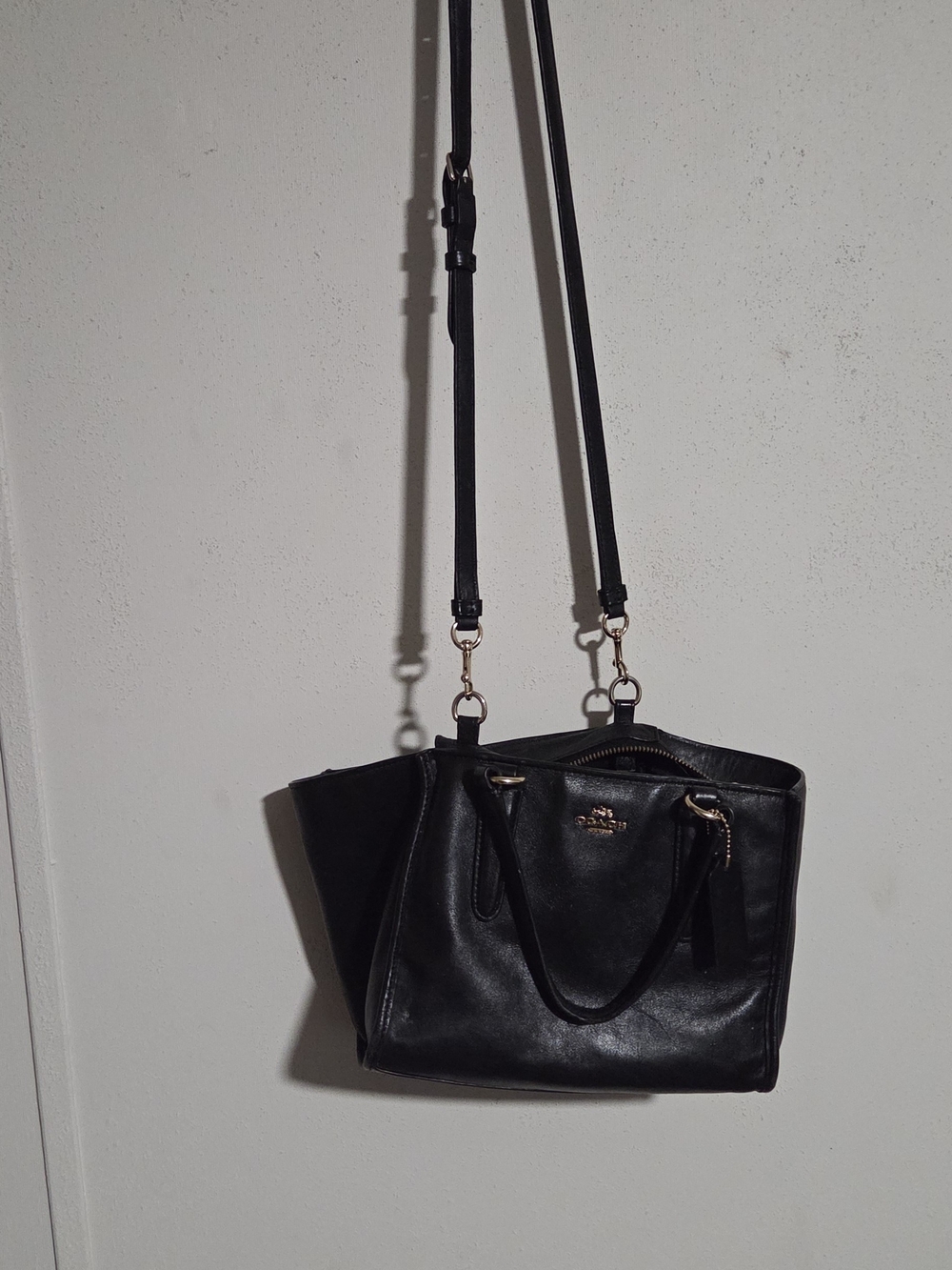 Coach Black Leather Tote with Detachable Strap